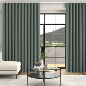 Fae Textured Plain Made To Measure Curtains + FREE Track- Wave Blue Green