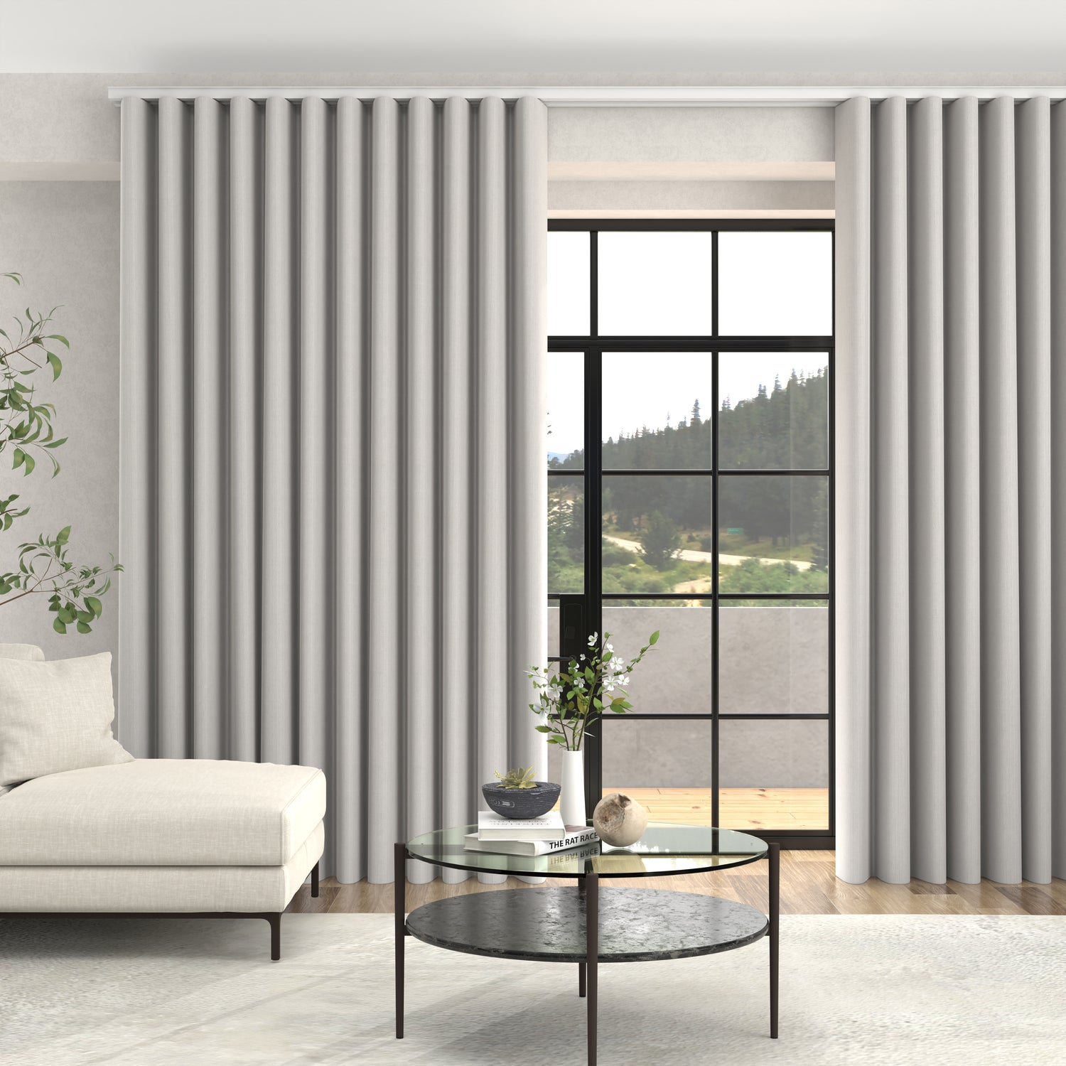 Manco Textured Stripe Made To Measure Curtains + FREE Track - Wave Cloud
