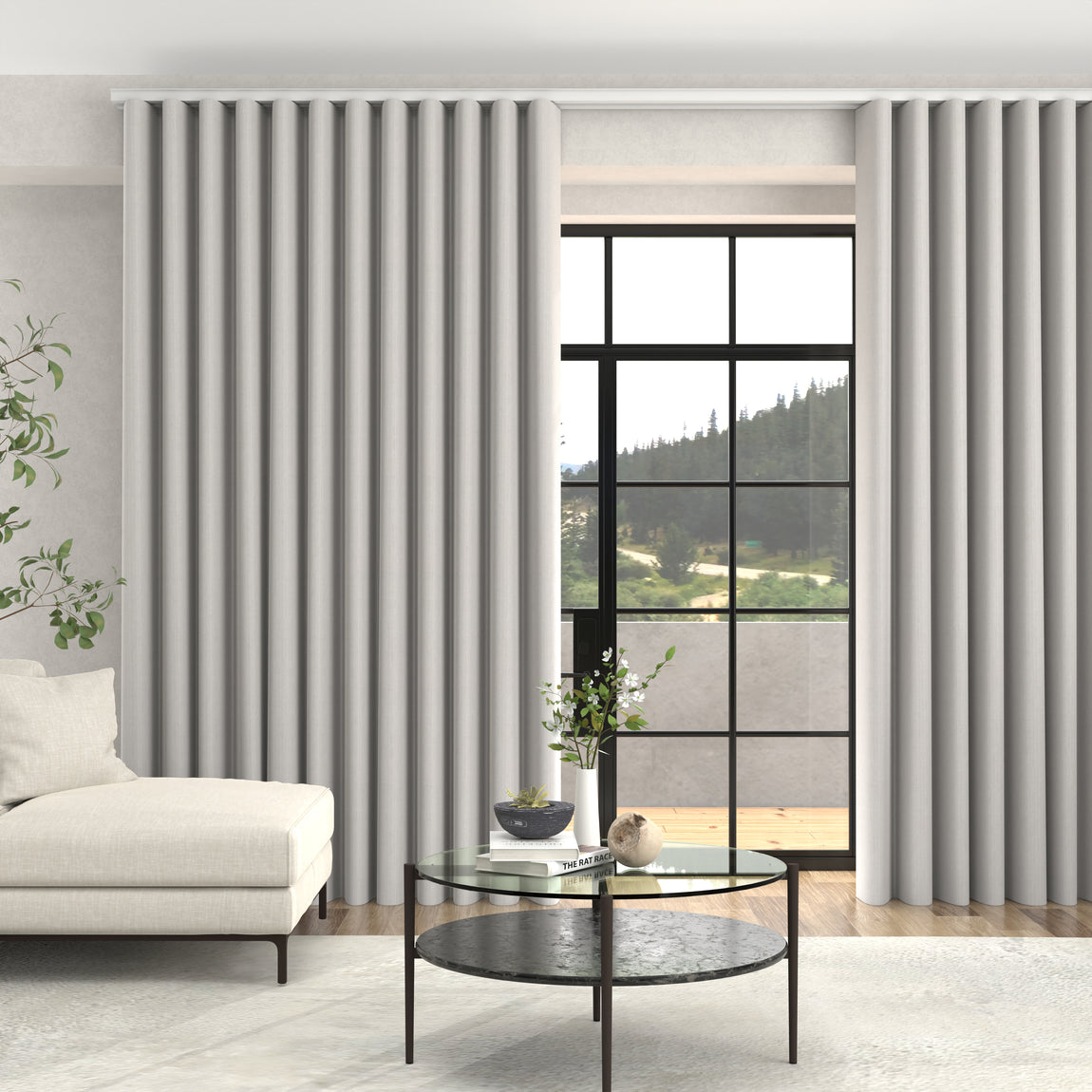 Manco Textured Stripe Made To Measure Curtains + FREE Track - Wave Cloud