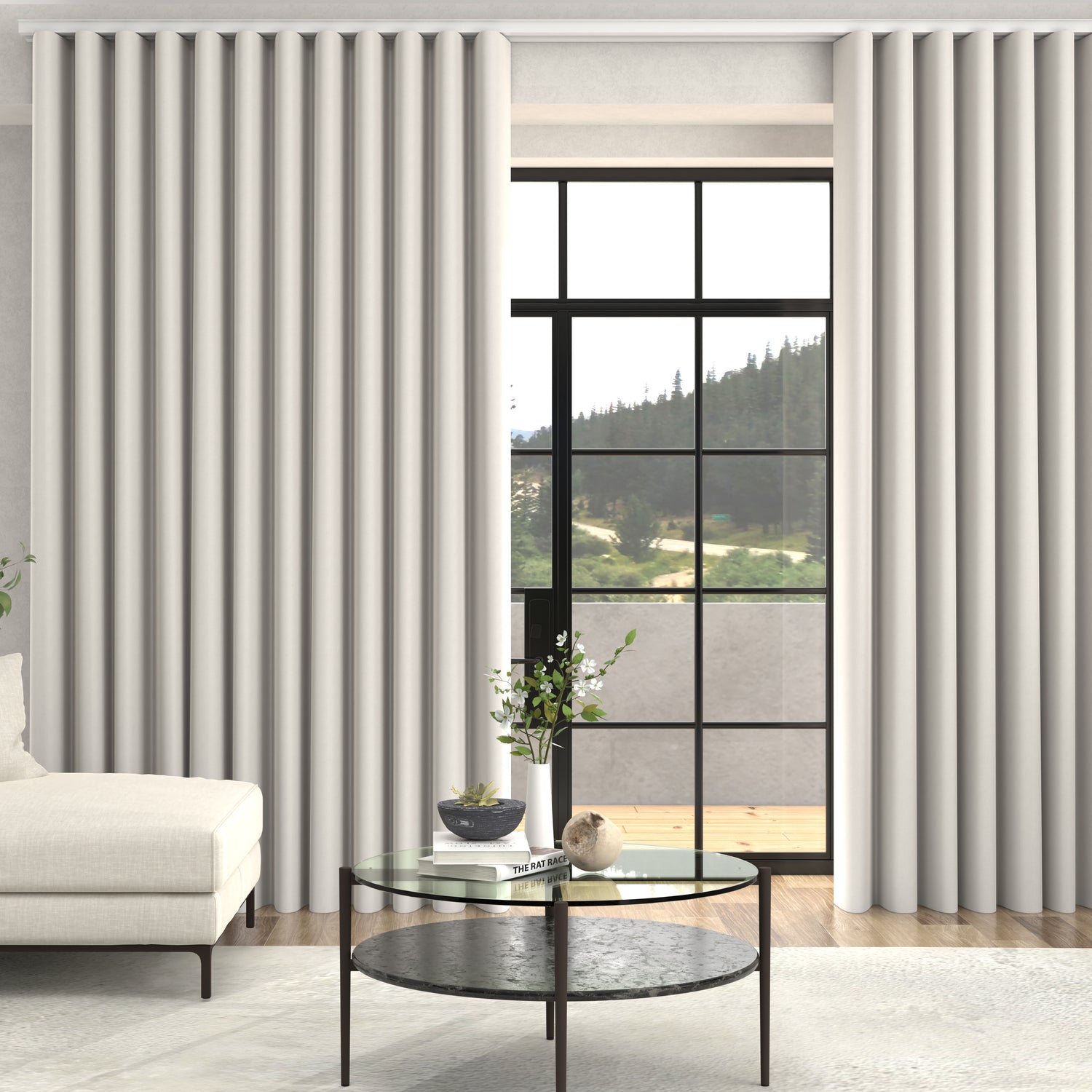 Lindy Shimmer Woven Made To Measure Curtains + FREE Track - Wave Snow