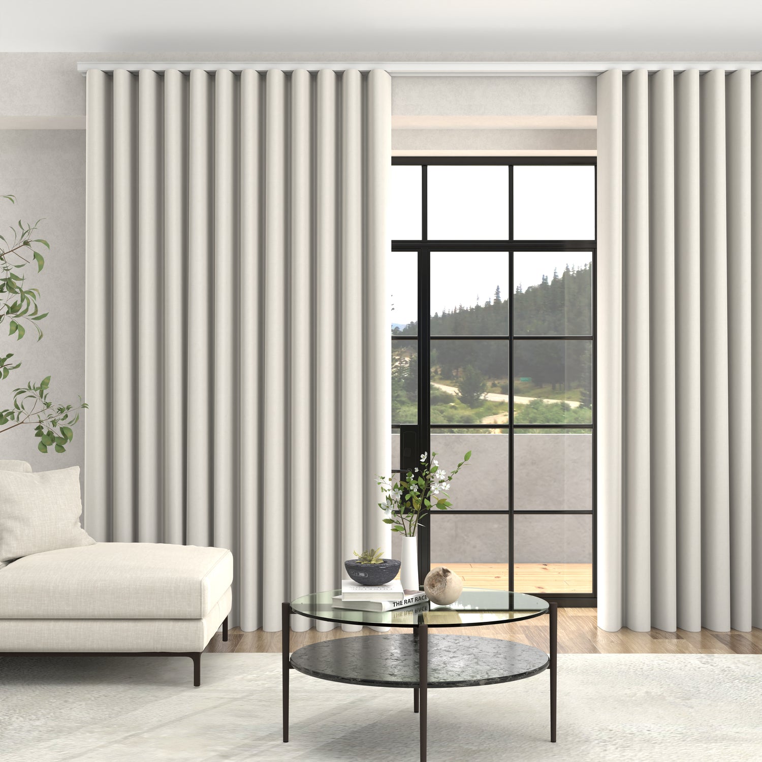 Manco Textured Stripe Made To Measure Curtains + FREE Track - Wave Bone