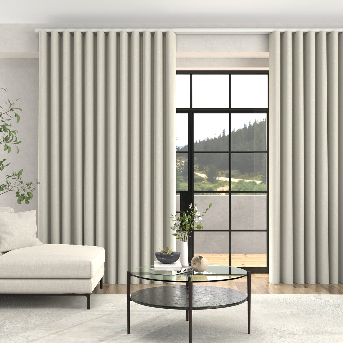 Grace Jacquard Floral Made To Measure Curtains + FREE Track - Wave Frost