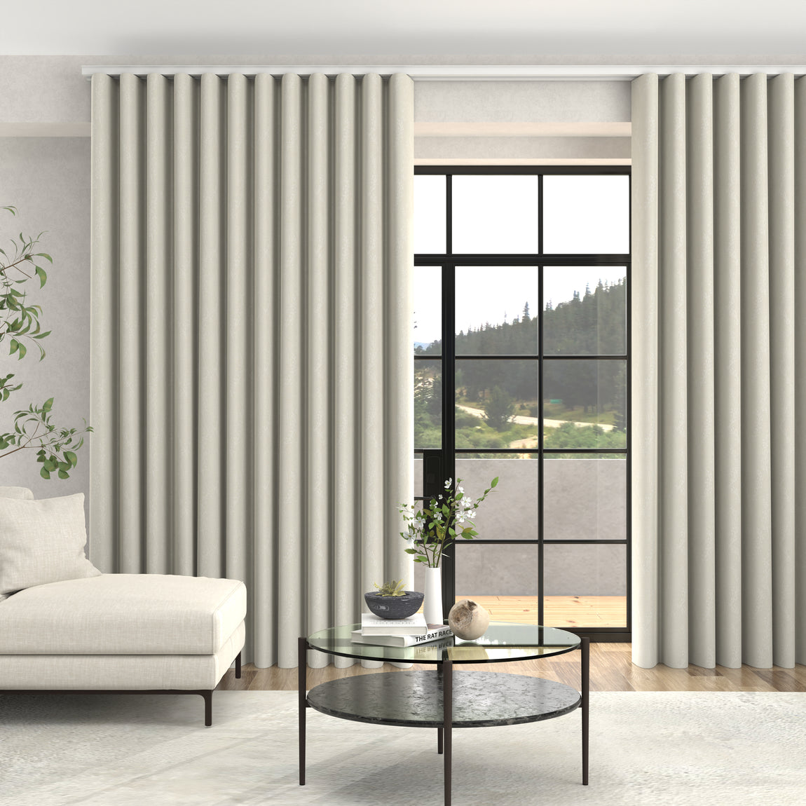 Grace Jacquard Floral Made To Measure Curtains + FREE Track - Wave Frost