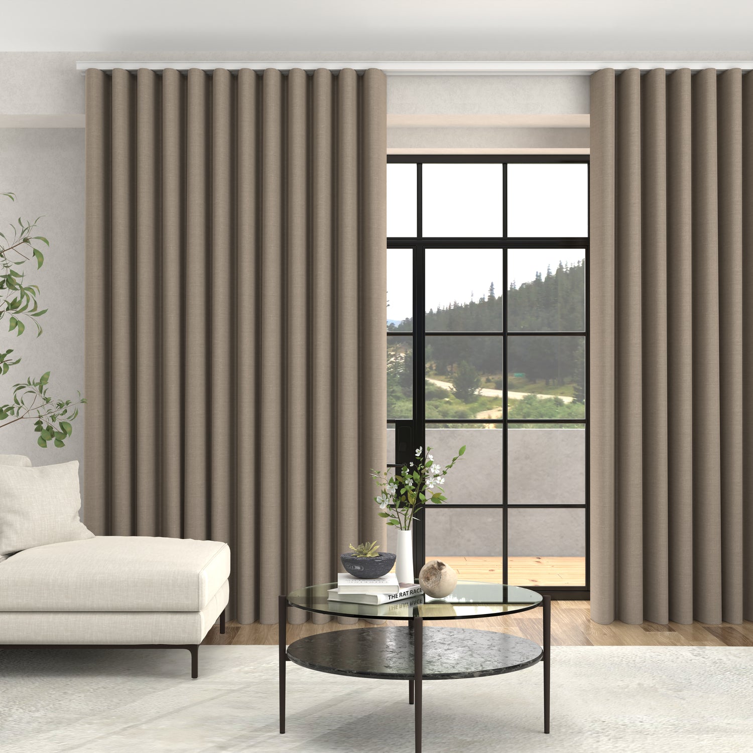 Fae Textured Plain Made To Measure Curtains + FREE Track - Wave Taupe