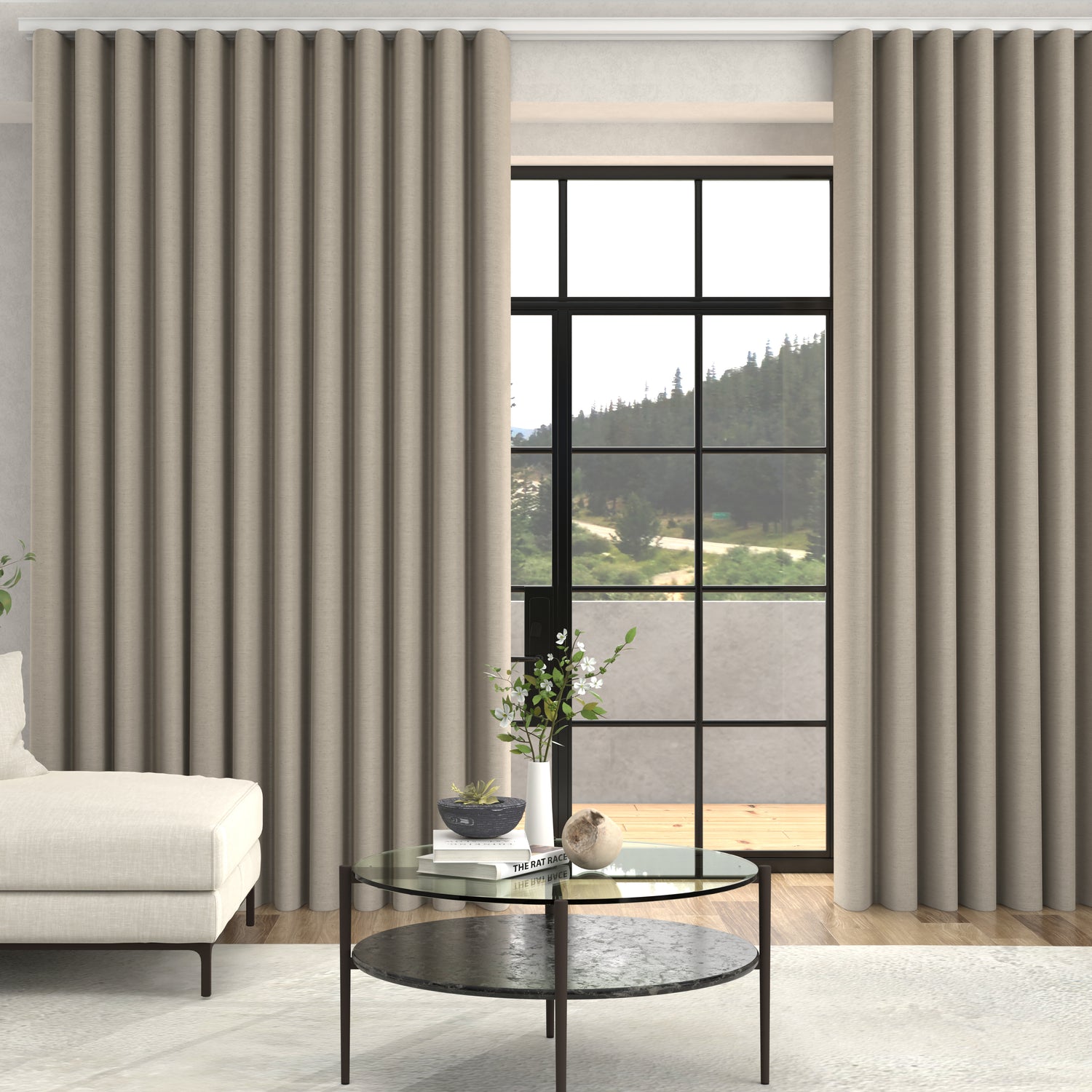 Jillian Soft Plain Made To Measure Curtains + FREE Track - Wave Biscotti