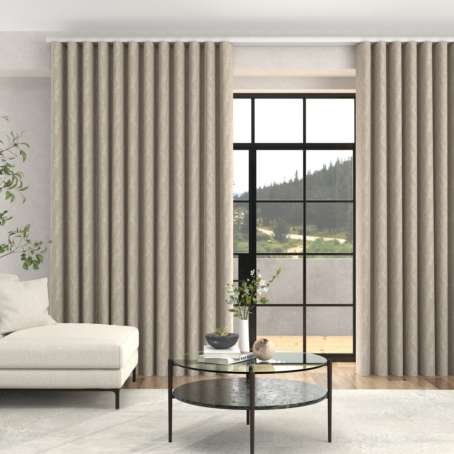 Grace Jacquard Floral Made To Measure Curtains + FREE Track - Wave Linen