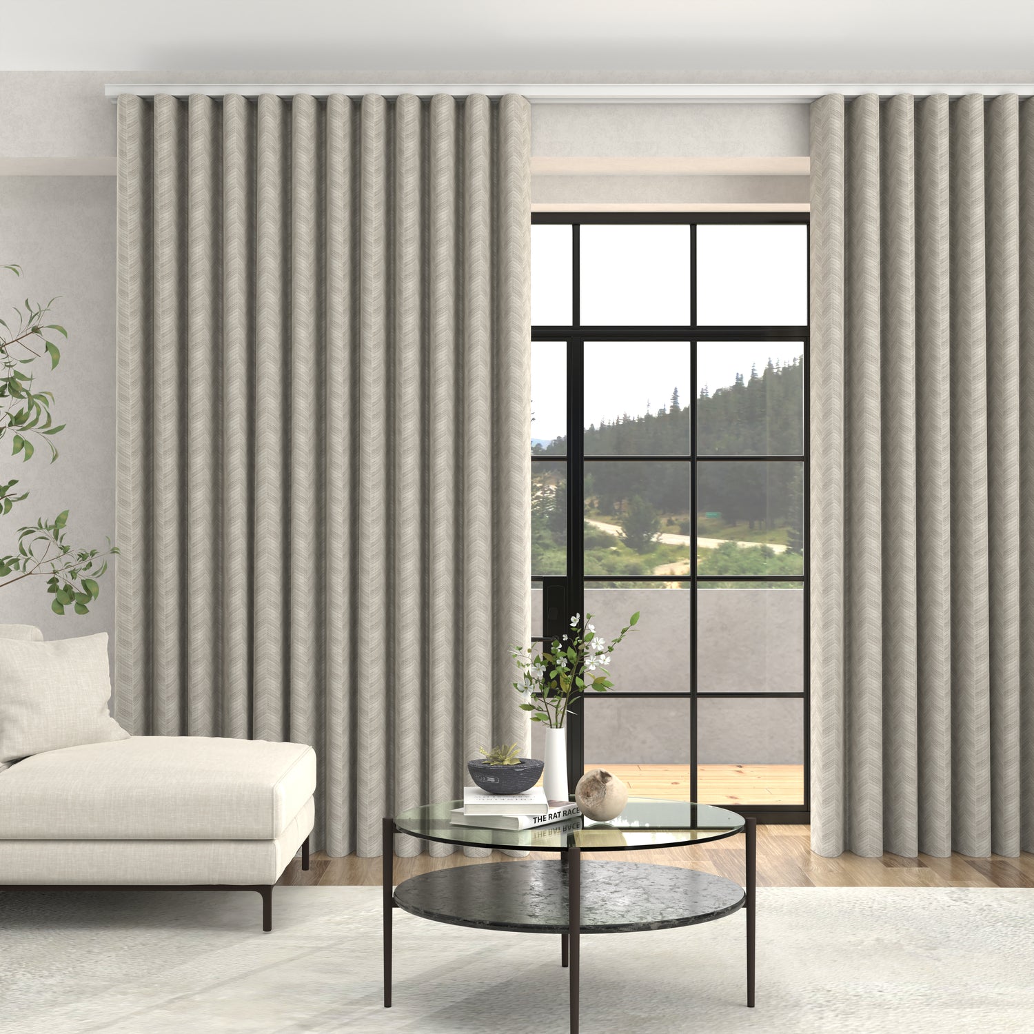 Ren Herringbone Woven Made To Measure Curtains + FREE Track  - Wave Linen