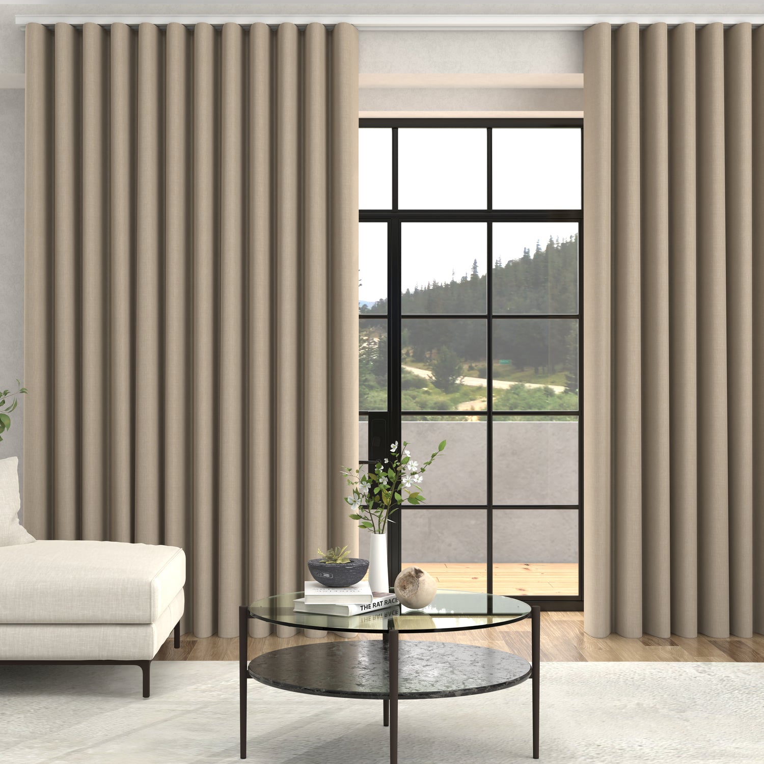 Jamie Jacquard Made To Measure Curtains + FREE Track - Wave Mushroom