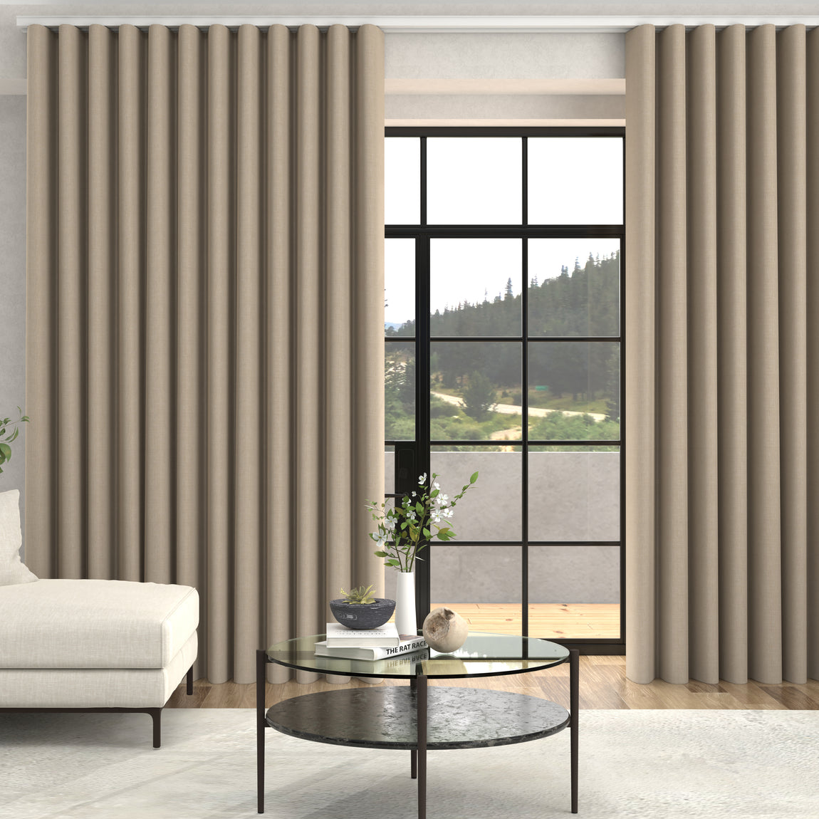 Jamie Jacquard Made To Measure Curtains + FREE Track - Wave Mushroom