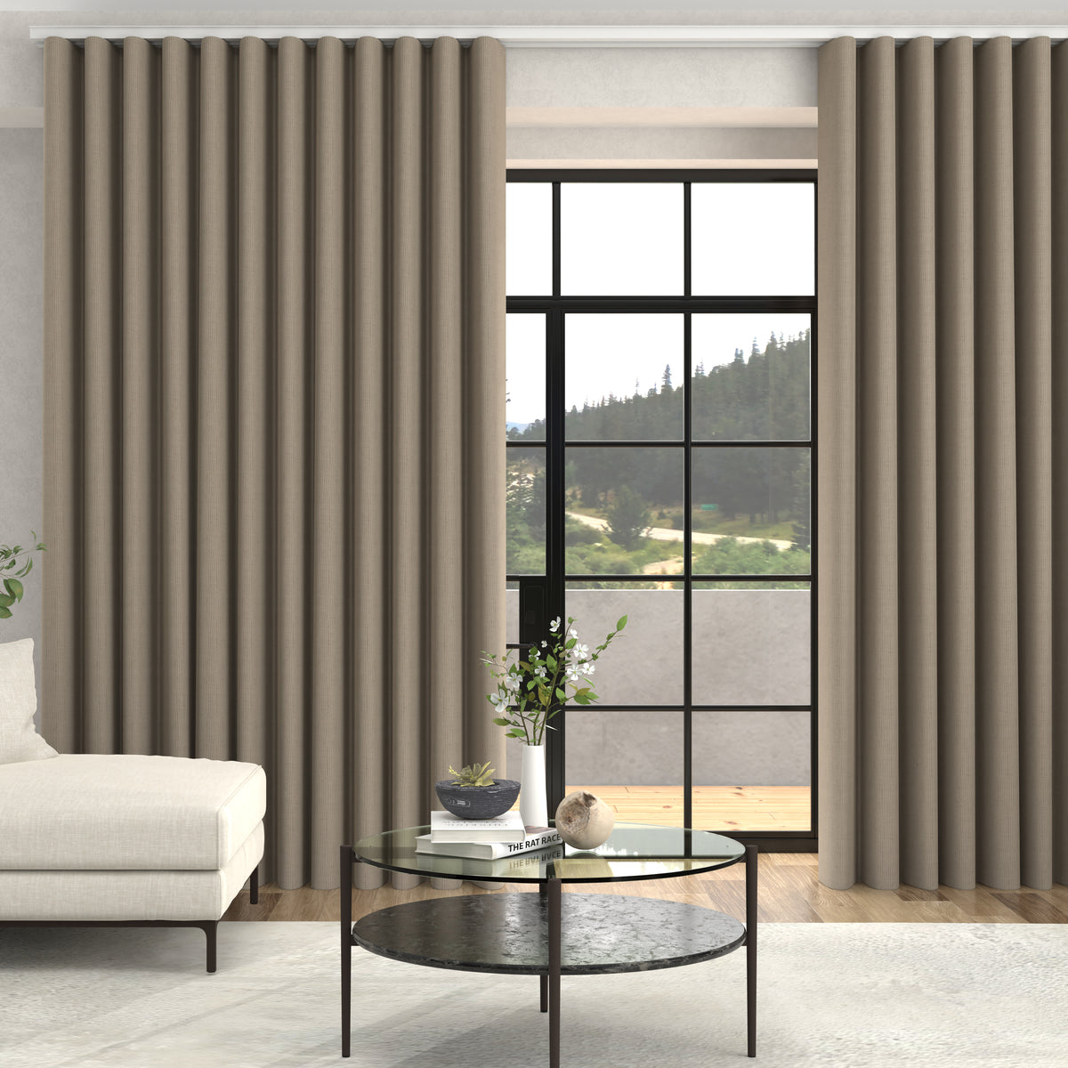 Nia Woven Stripe Made To Measure Curtains + FREE Track - Wave Sandstone