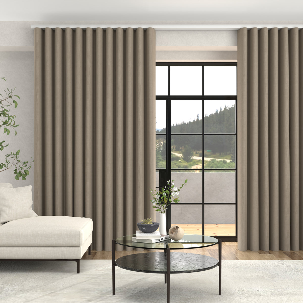 Nia Woven Stripe Made To Measure Curtains + FREE Track - Wave Sandstone