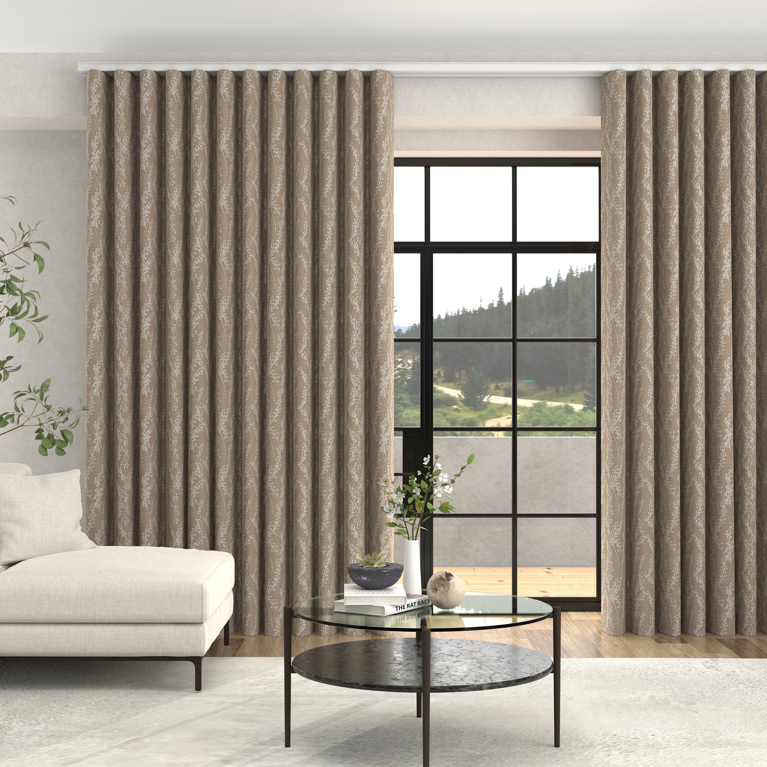 Grace Jacquard Floral Made To Measure Curtains + FREE Track - Wave Rose