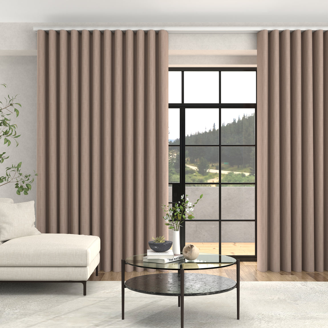 Nia Woven Stripe Made To Measure Curtains + FREE Track - Wave Rosewood
