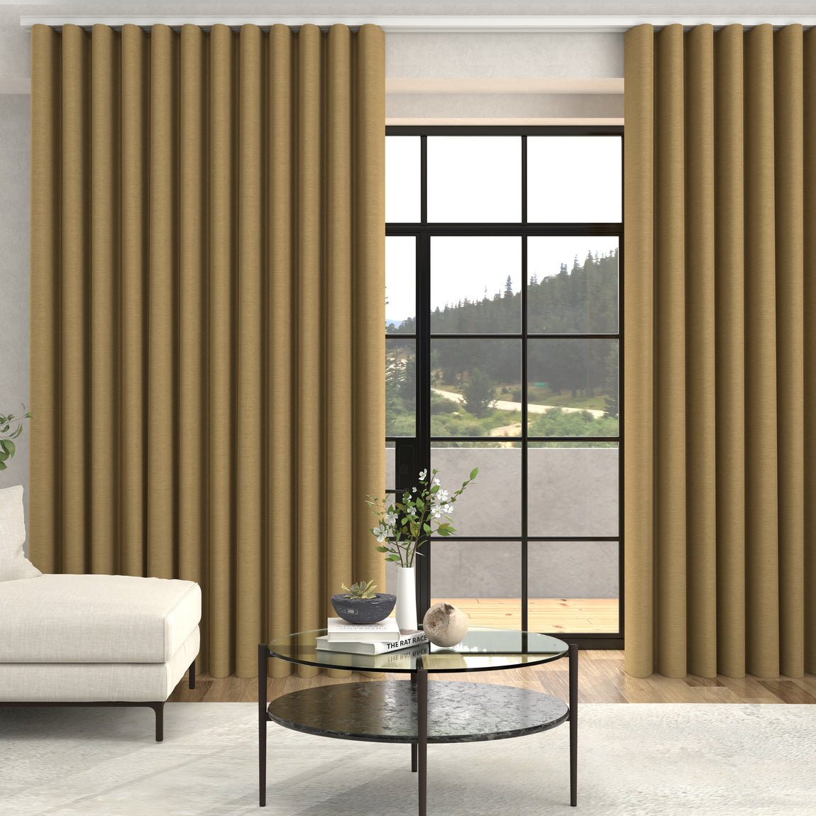 Jillian Soft Plain Made To Measure Curtains + FREE Track - Wave Gold