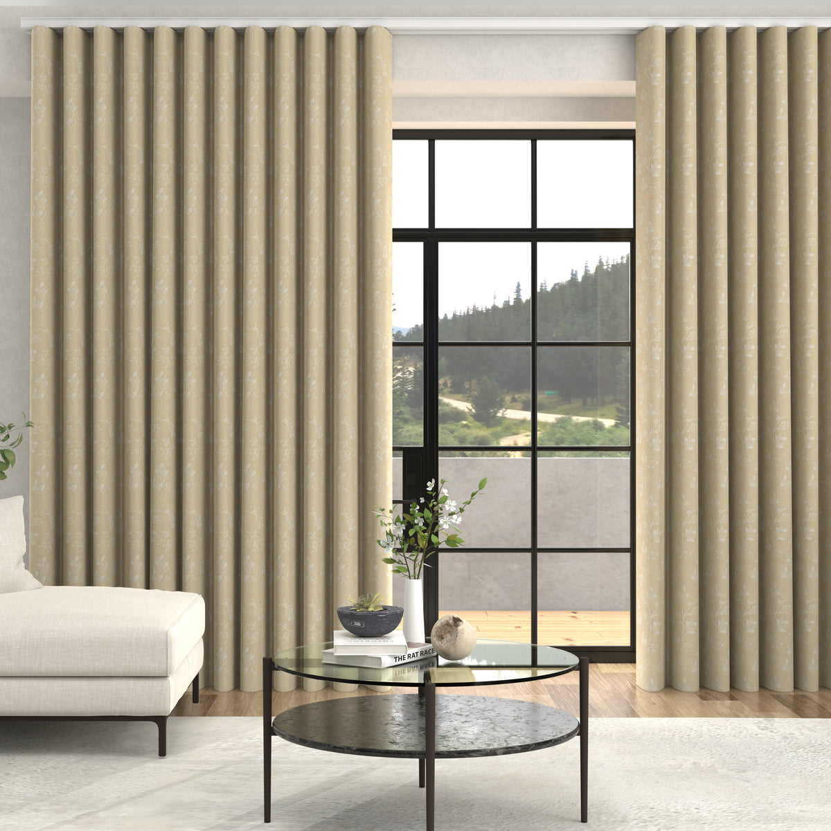 Truth Printed Floral Jacquard Made To Measure Curtains + FREE Track - Wave Lemon