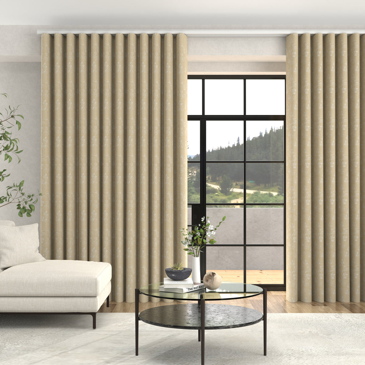 Truth Printed Floral Jacquard Made To Measure Curtains + FREE Track - Wave Lemon