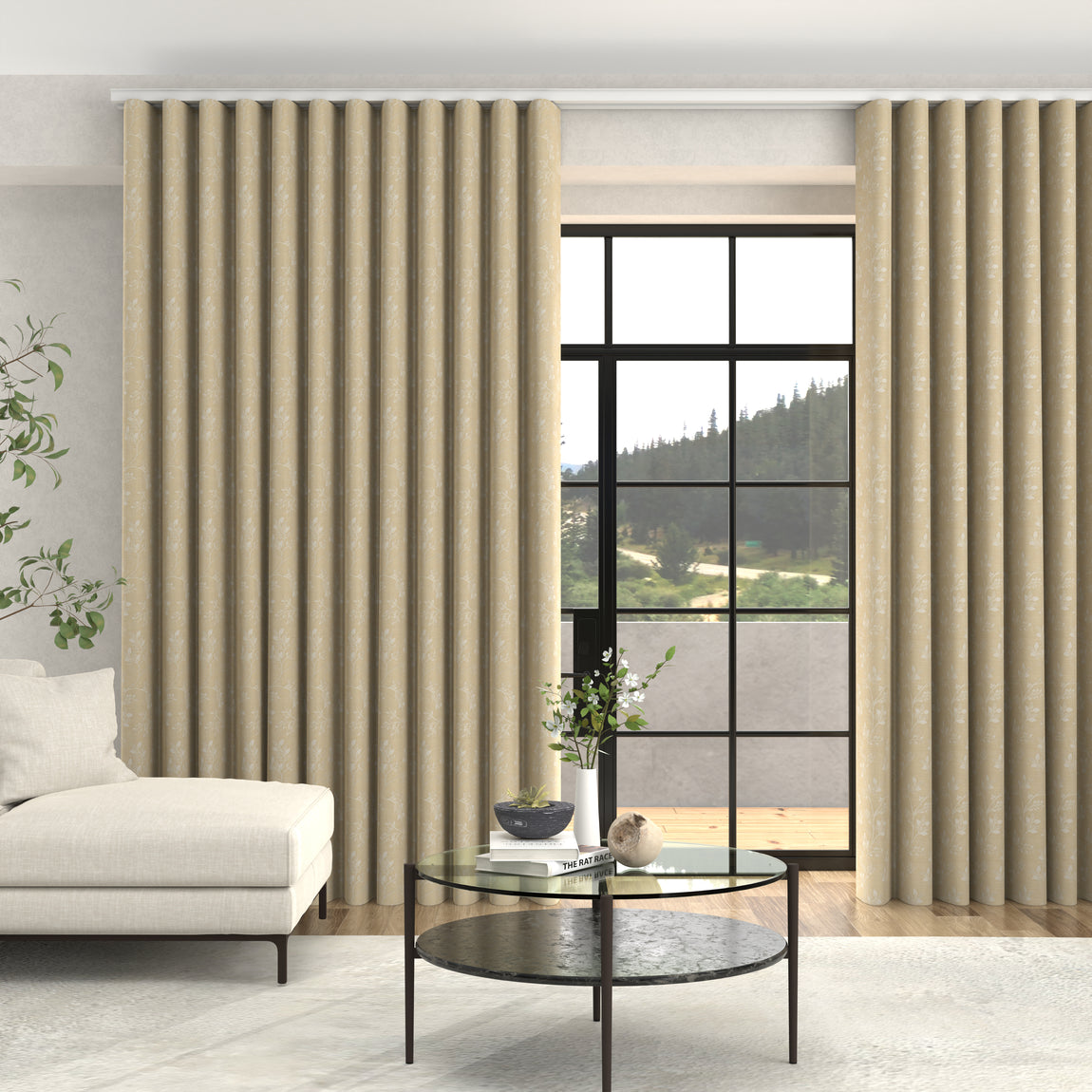 Truth Printed Floral Jacquard Made To Measure Curtains + FREE Track - Wave Lemon
