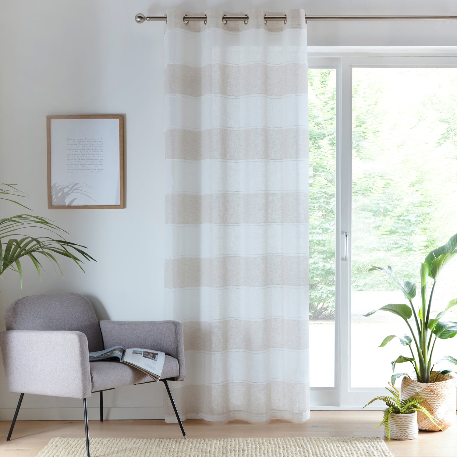 Santorini Slot Top Ready Made Single Voile Curtain Natural