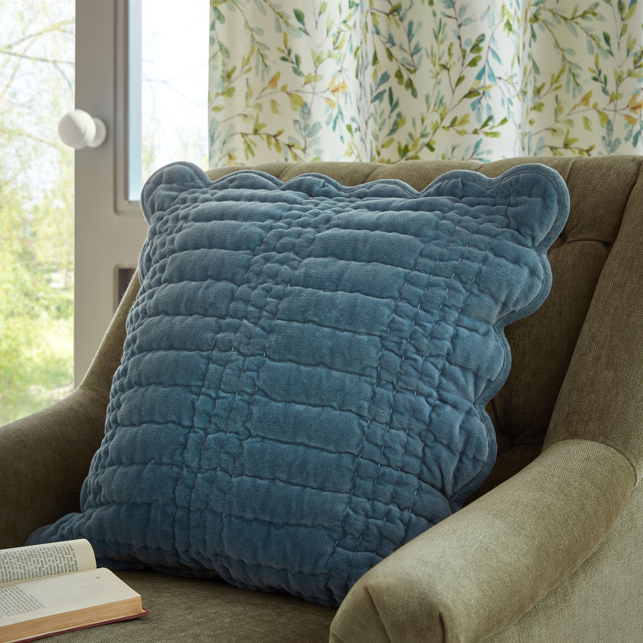 Laura Ashley Brady Scalloped 43cm x 43cm Filled Cushion Seaspray