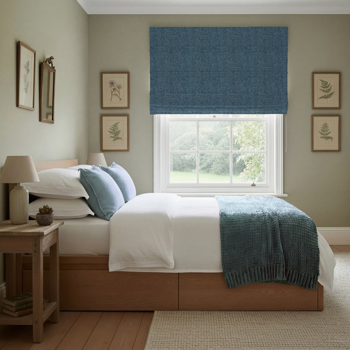 ANTE DECOR Nymans Boucle Made To Measure Roman Blind Deep Blue
