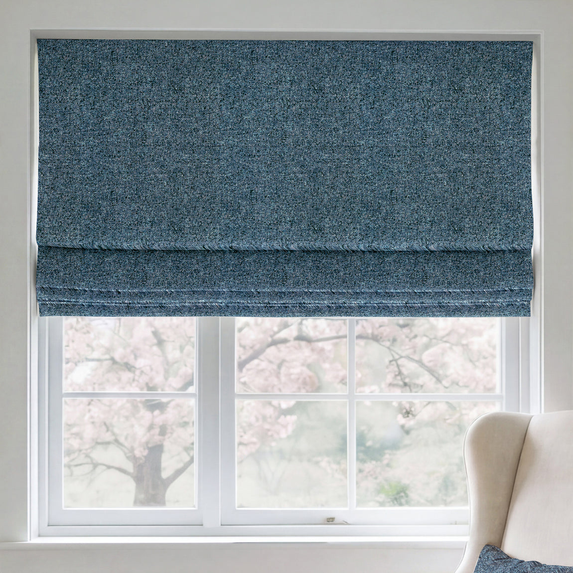 ANTE DECOR Nymans Boucle Made To Measure Roman Blind Deep Blue