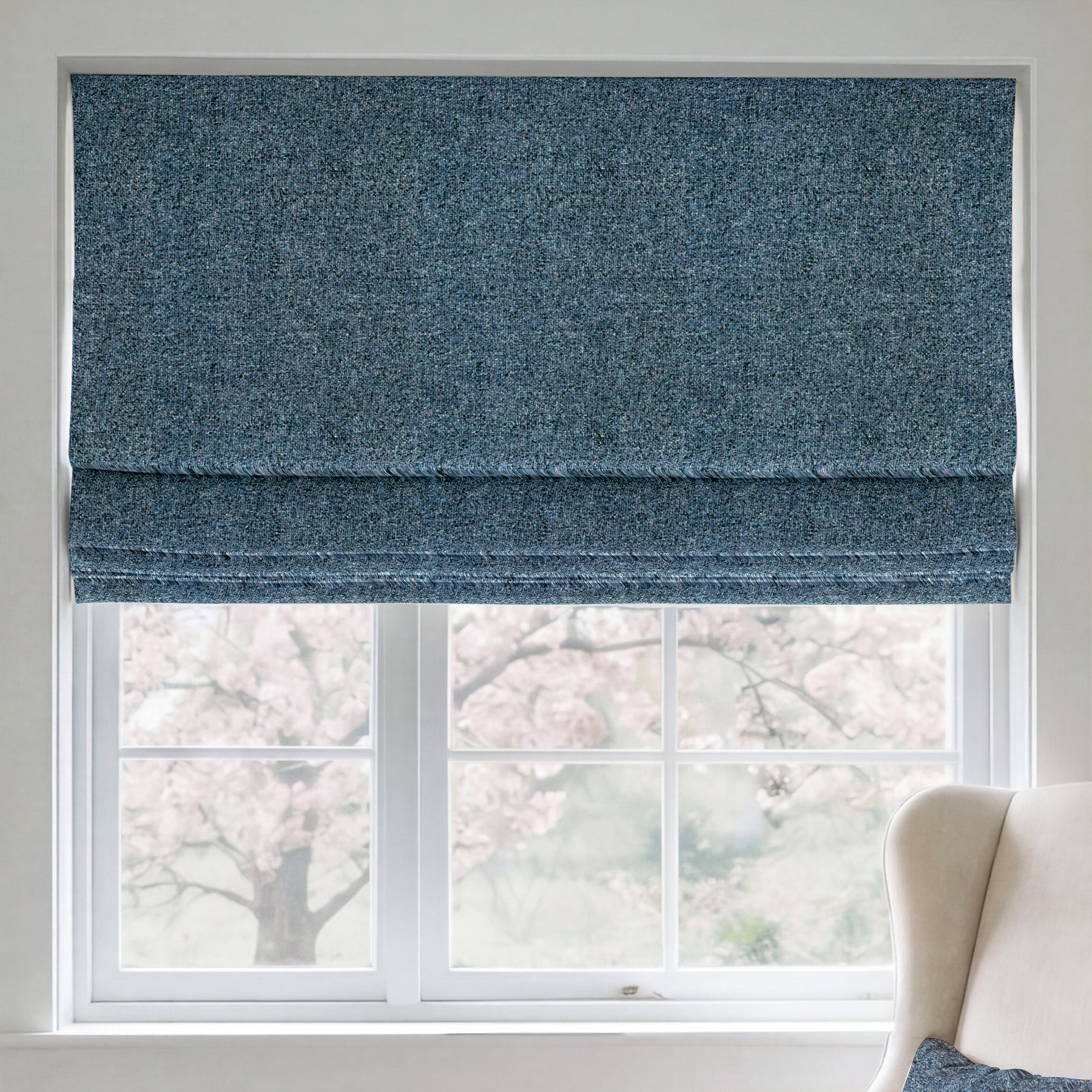 ANTE DECOR Nymans Boucle Made To Measure Roman Blind Deep Blue