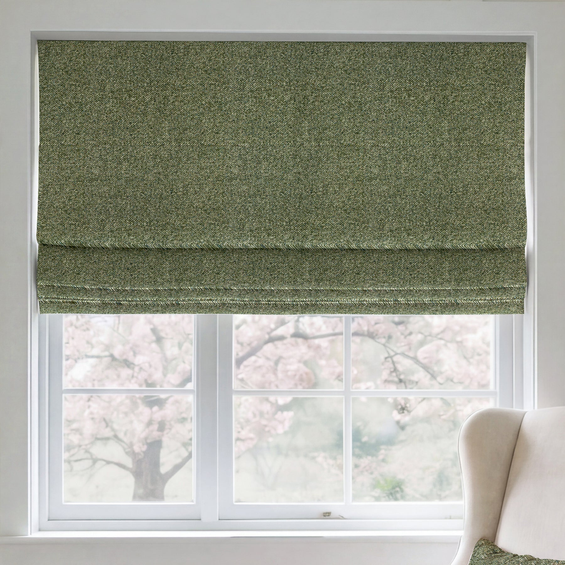 ANTE DECOR Nymans Boucle Made To Measure Roman Blind Sea Moss