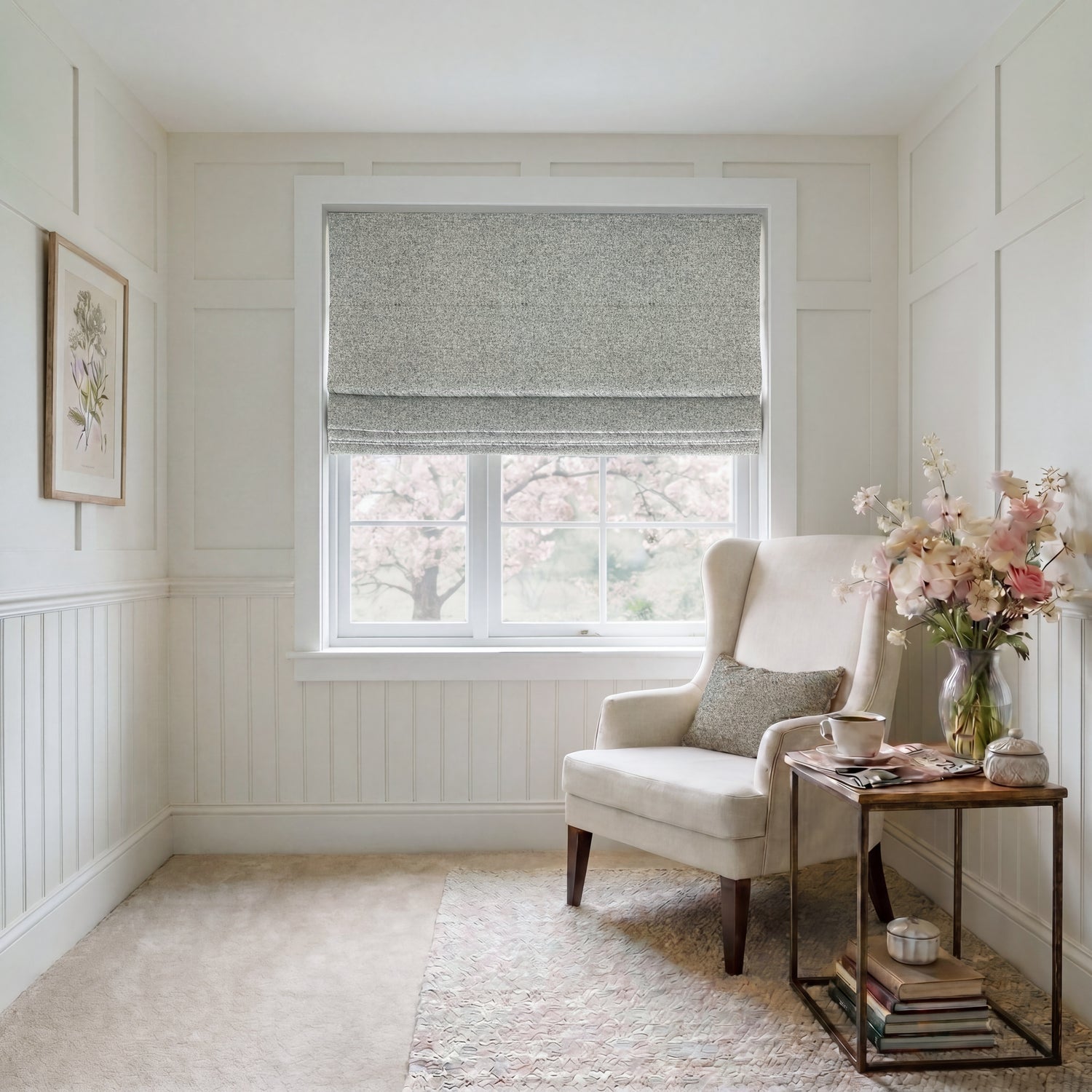 ANTE DECOR Nymans Boucle Made To Measure Roman Blind Silver