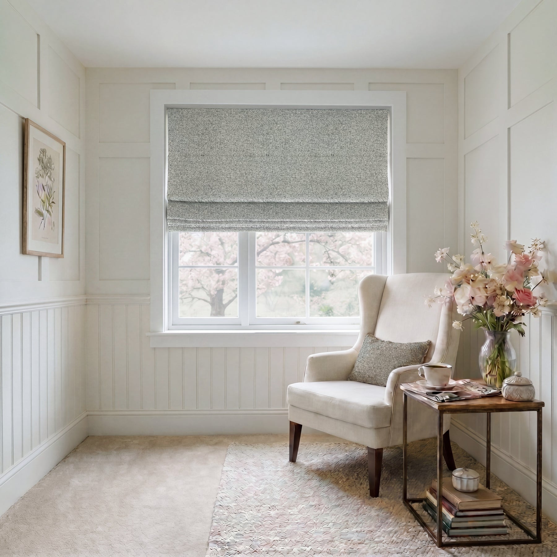 ANTE DECOR Nymans Boucle Made To Measure Roman Blind Silver