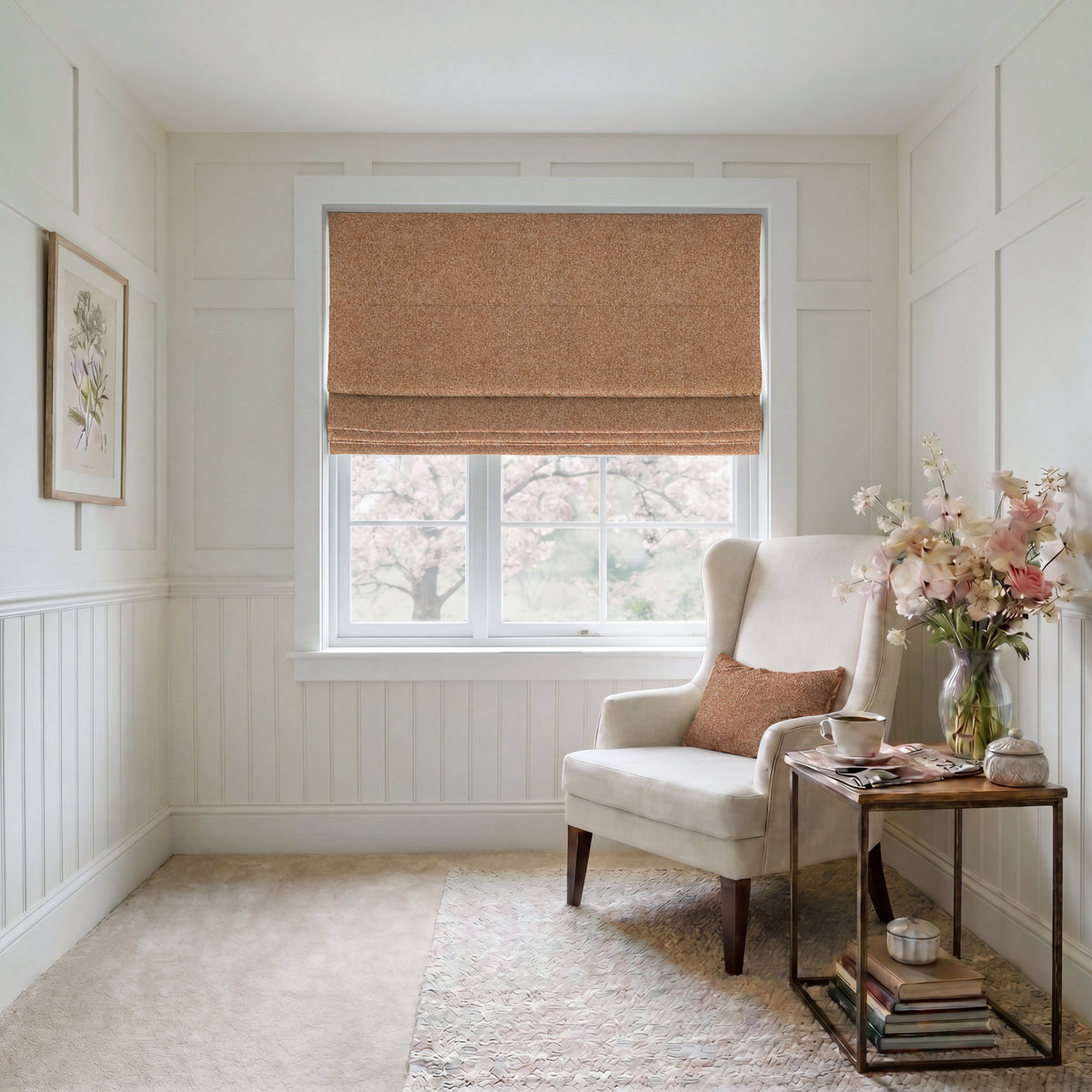 ANTE DECOR Nymans Boucle Made To Measure Roman Blind Terracotta