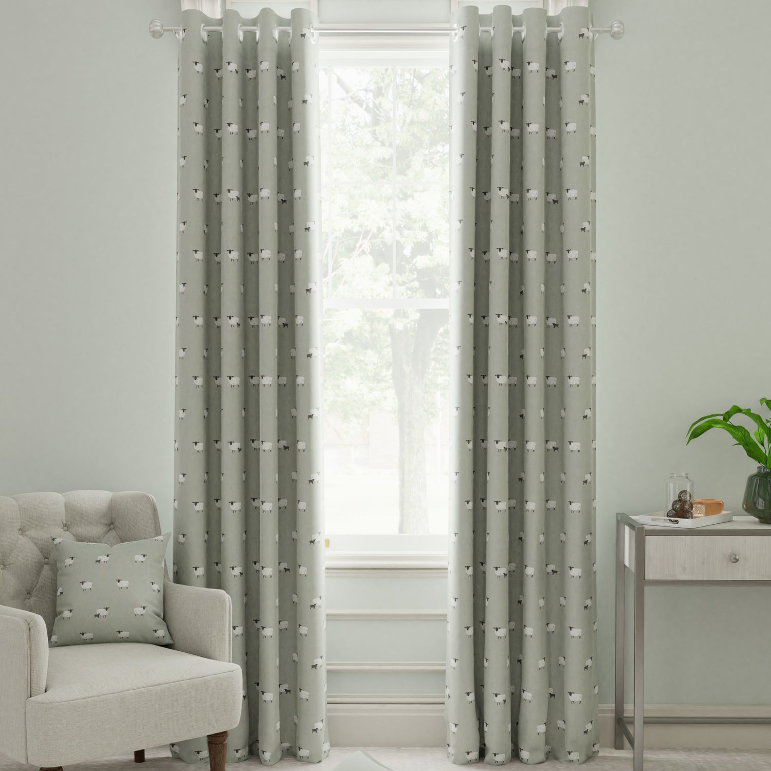Sophie Allport Sheep Made to Measure Curtain Pebble