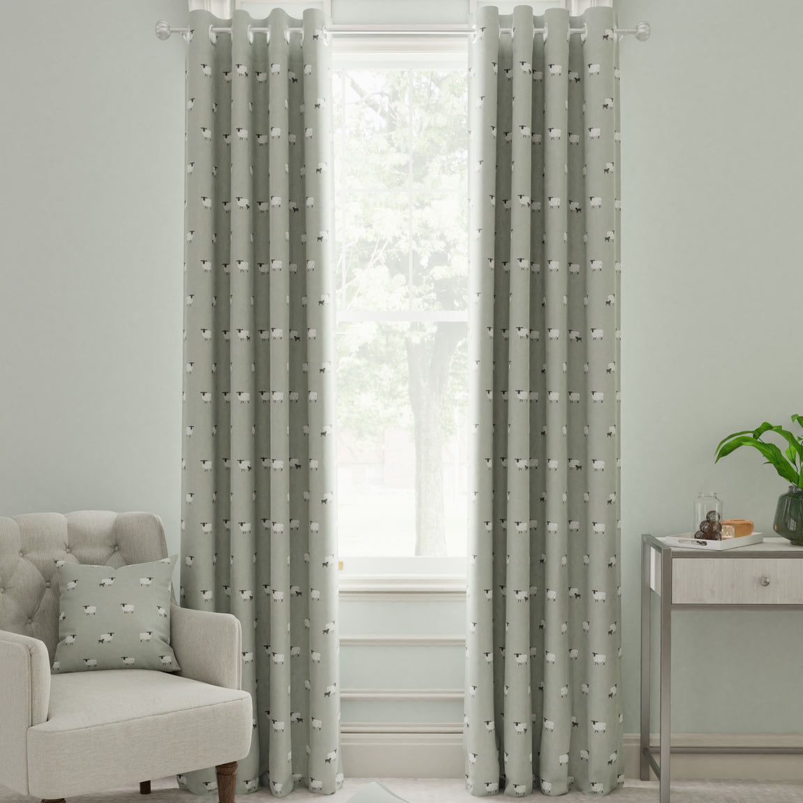 Sophie Allport Sheep Made to Measure Curtain Pebble