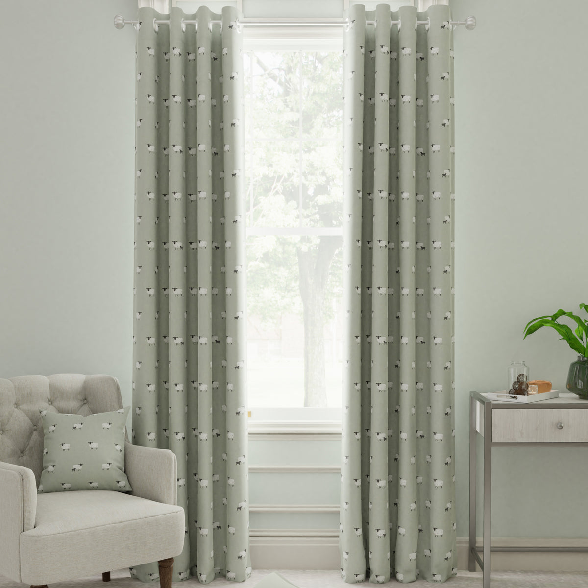 Sophie Allport Sheep Made to Measure Curtain Sage