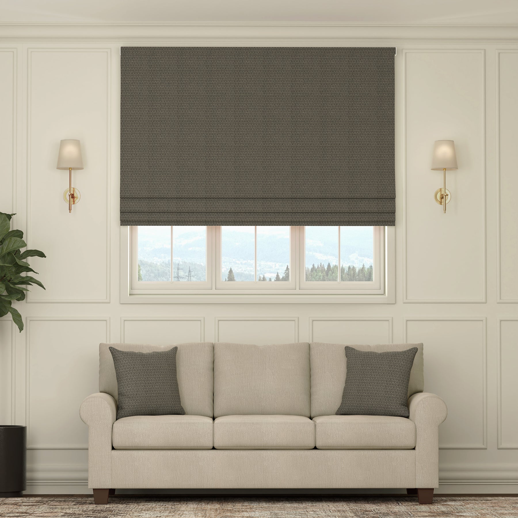 HOUSE Llewelyn-Bowen Oak Leaf Made To Measure Roman Blind Charcoal