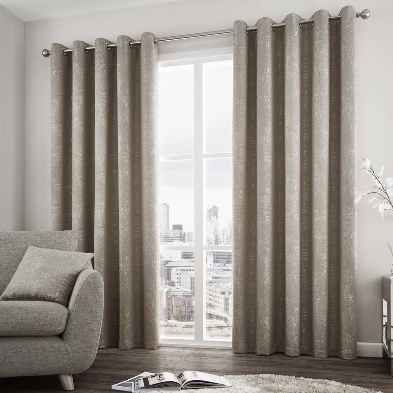 Solent Ready Made Lined Eyelet Curtains Stone
