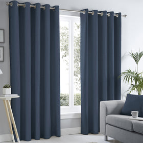Fusion Sorbonne Lined Ready Made Eyelet Curtains Navy