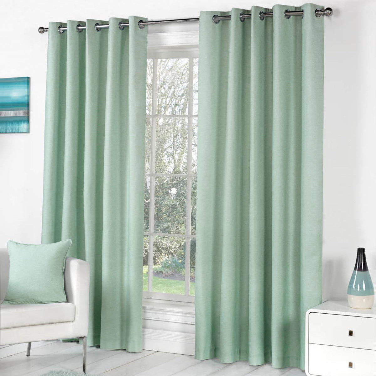 Fusion Sorbonne Ready Made Eyelet Curtains Duck Egg Blue