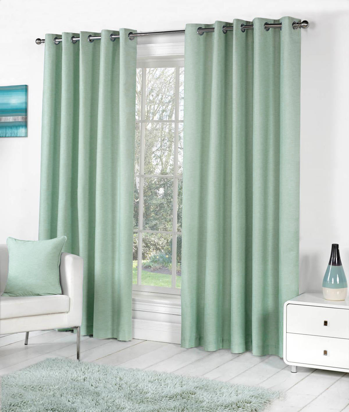 Fusion Sorbonne Ready Made Eyelet Curtains Duck Egg Blue