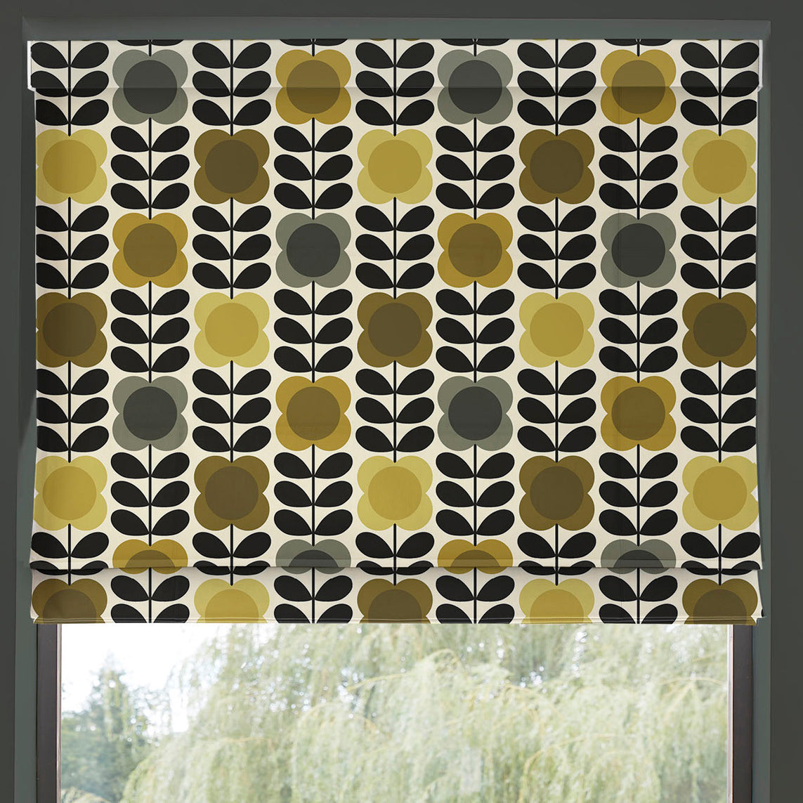 Orla Kiely Spot Flower Stem Made to Measure Roman Blind Yellow Grey