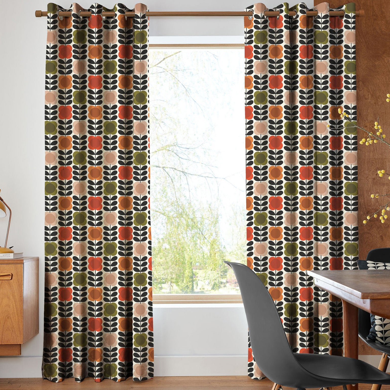 Orla Kiely Spot Flower Stem Made To Measure Curtains Tomato Pink