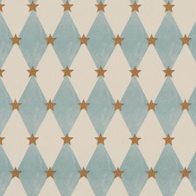 Carrie Neely Star And Harlequin Fabric Sky Blue