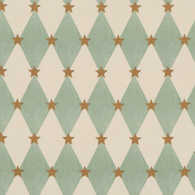 Carrie Neely Star And Harlequin Fabric Duck Egg