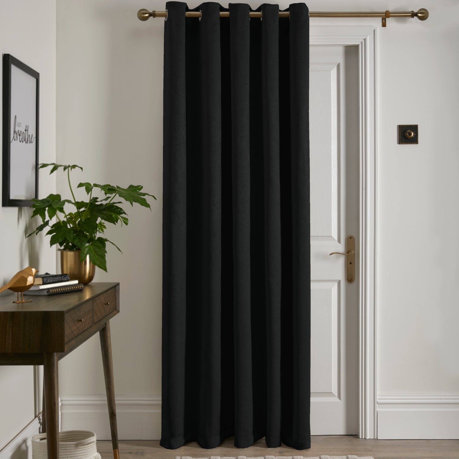 Fusion Strata 66x84 Eyelet Door Curtain Black