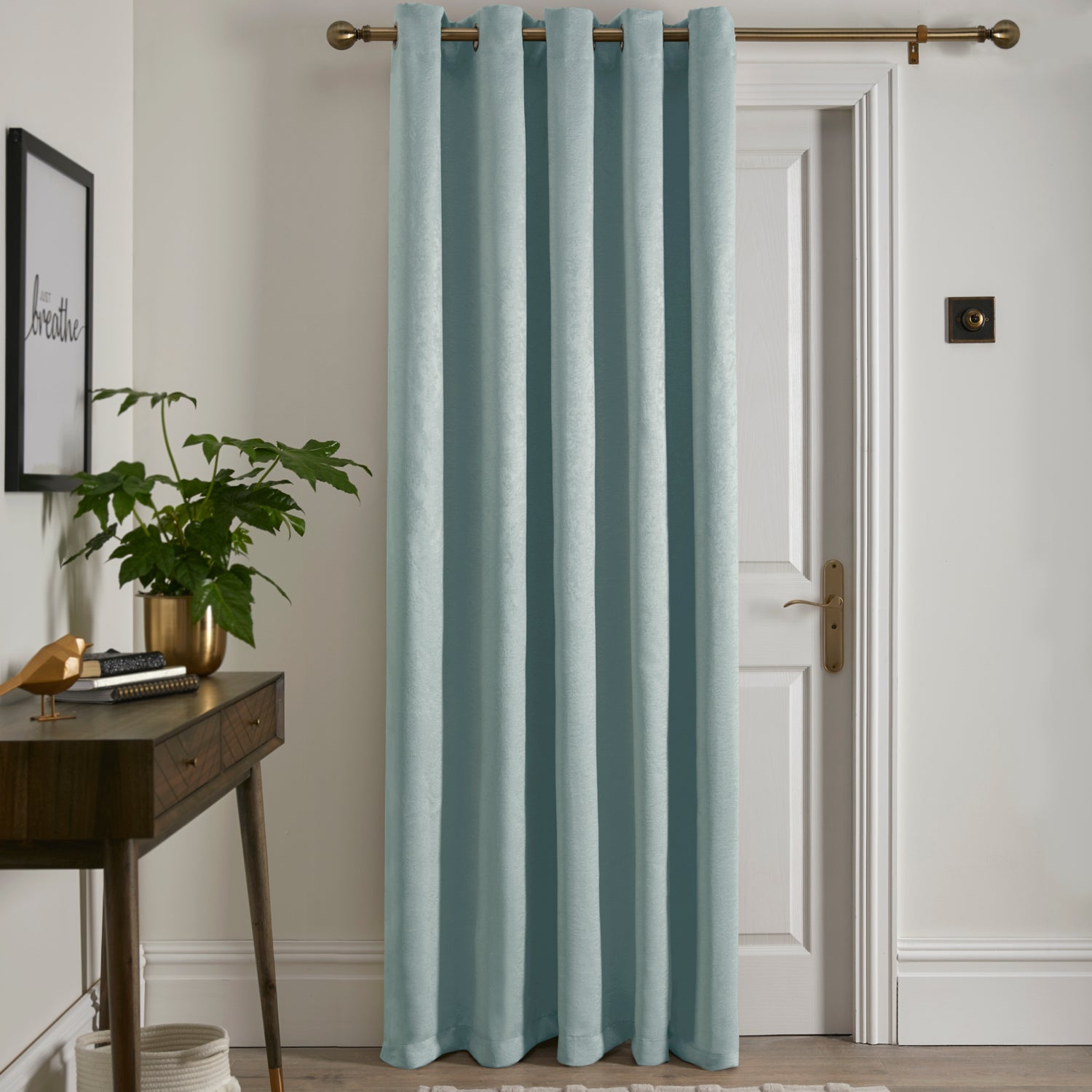 Fusion Strata 66x84 Eyelet Door Curtain Duck Egg