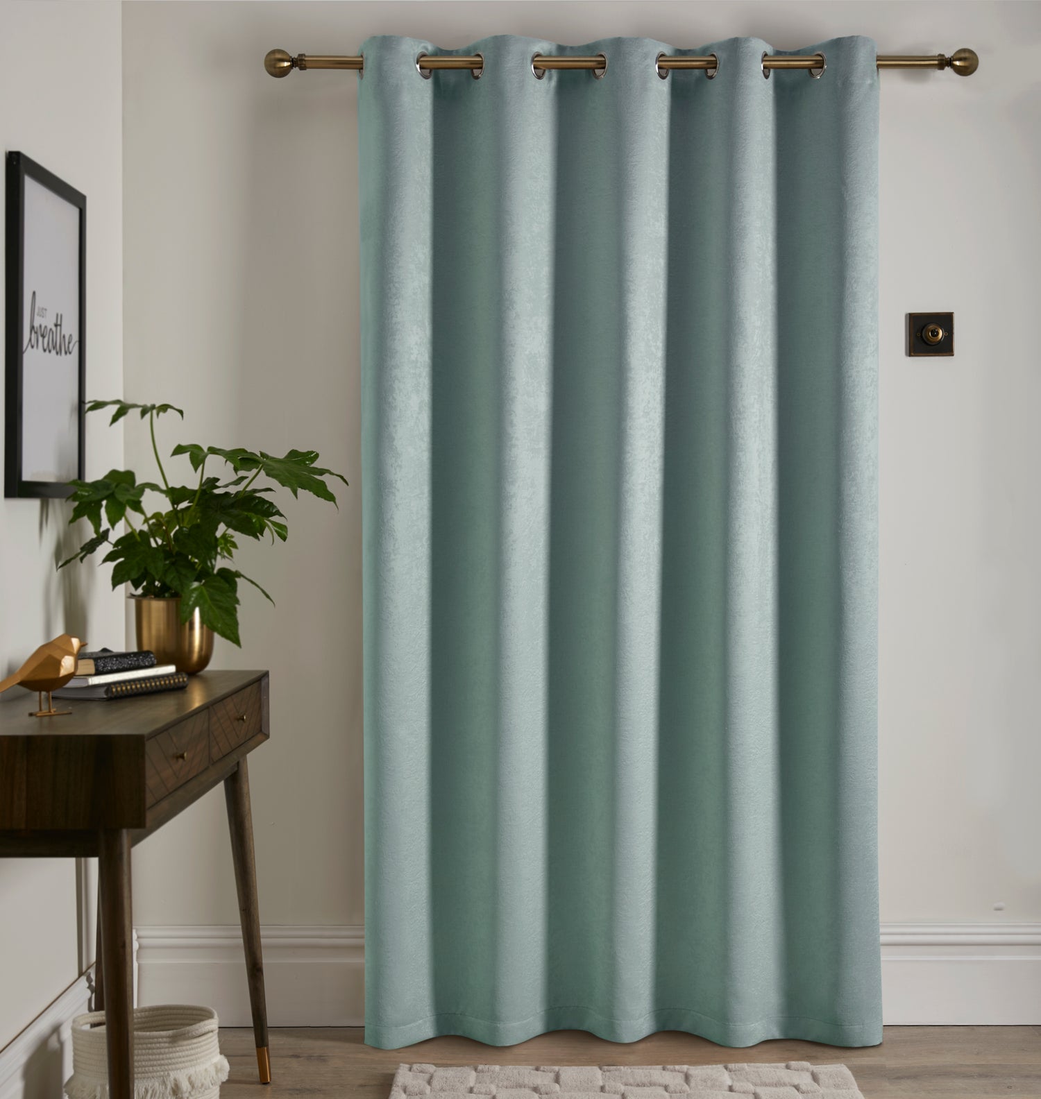 Fusion Strata 66x84 Eyelet Door Curtain Duck Egg