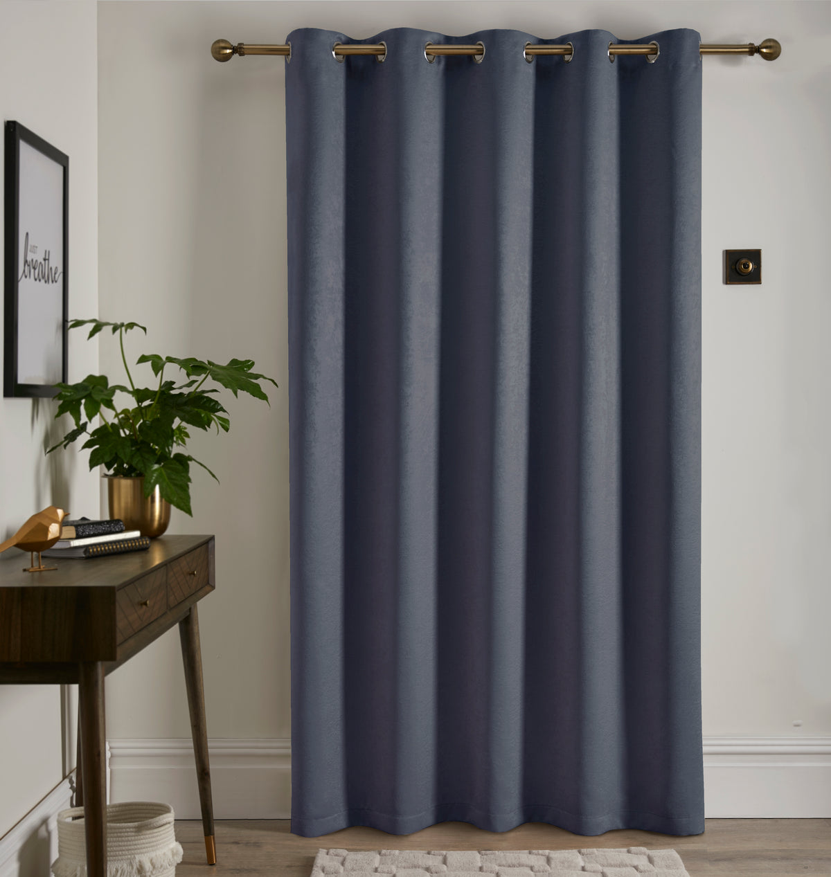 Fusion Strata 66x84 Eyelet Door Curtain Navy
