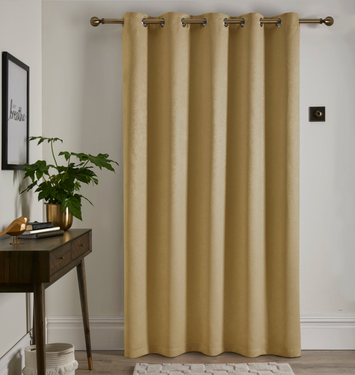 Fusion Strata 66x84 Eyelet Door Curtain Ochre