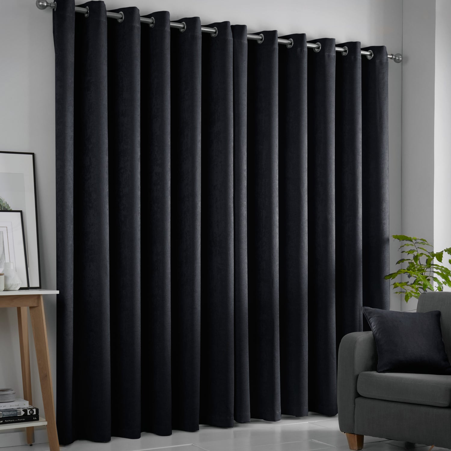 Fusion Strata Ready Made Eyelet Curtains Black