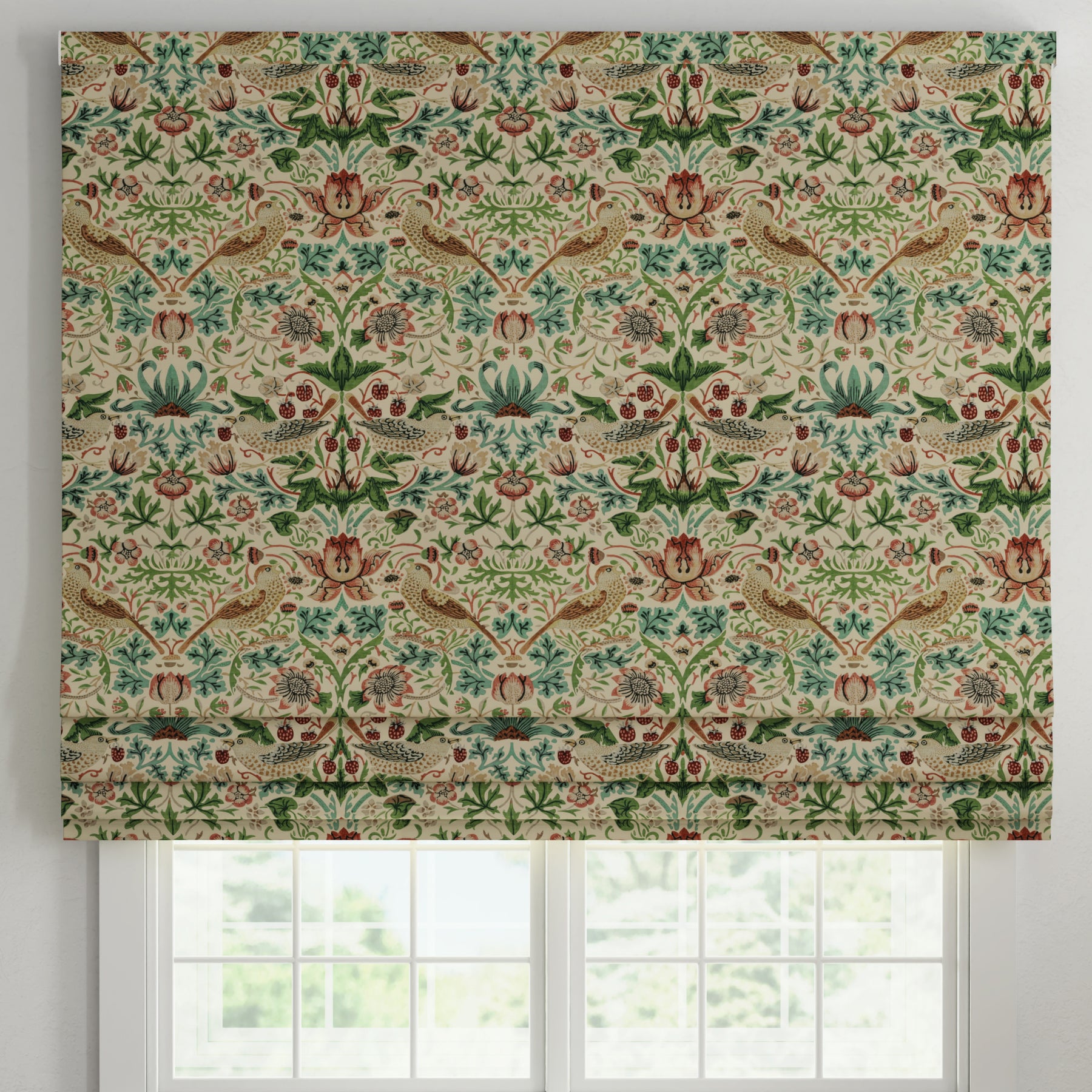 ANTE DECOR Strawberry Thief Printed Cotton Made To Measure Roman Blind Flax