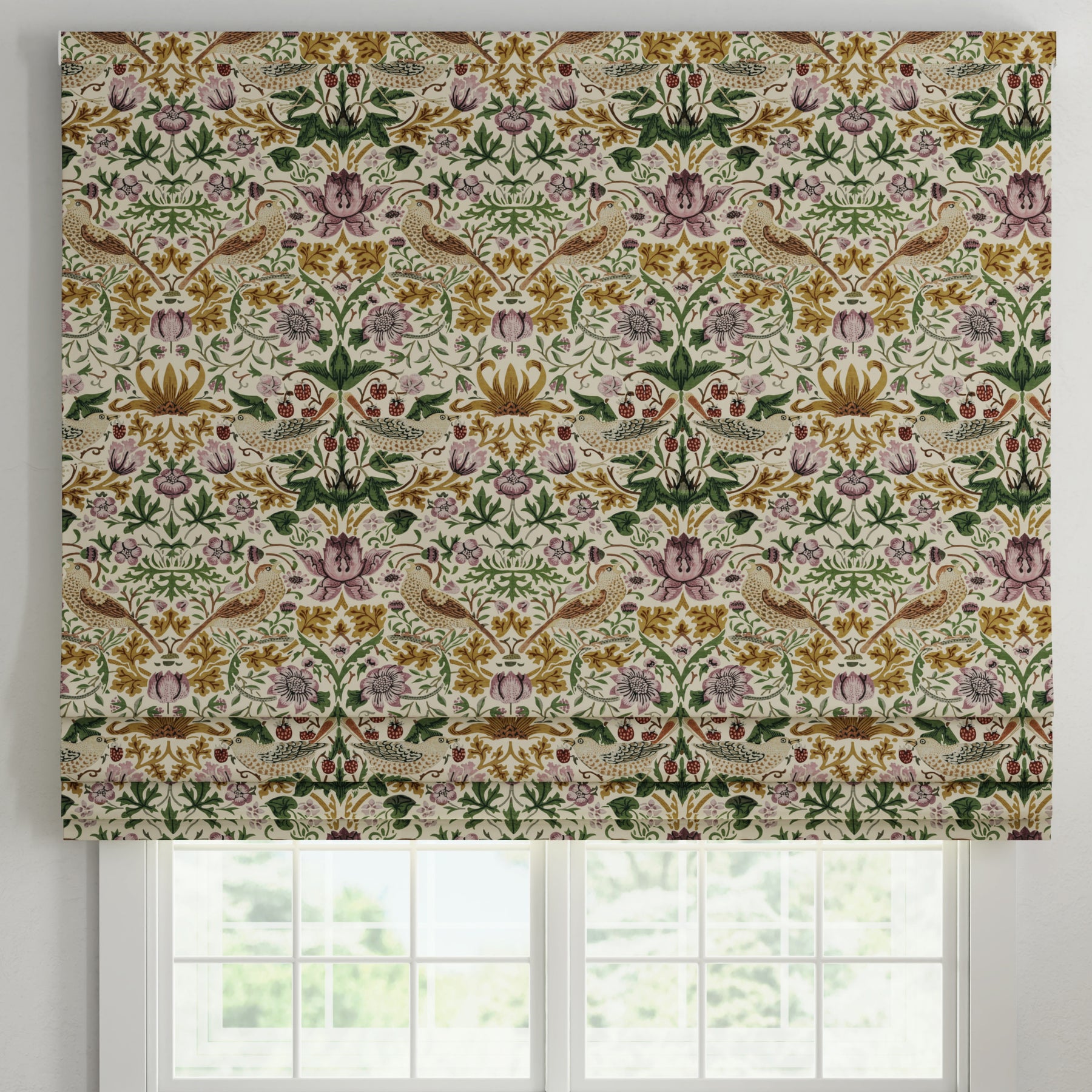 ANTE DECOR Strawberry Thief Printed Cotton Made To Measure Roman Blind Orchid
